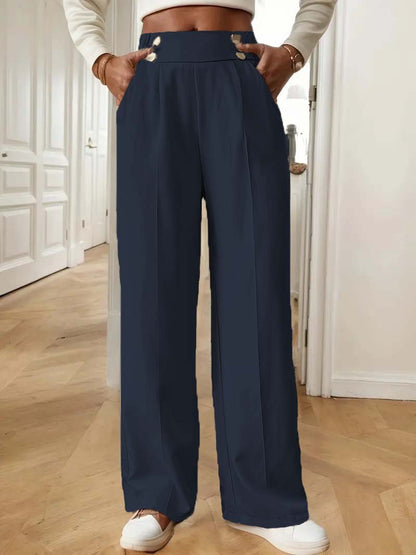 Women's Special-Interest Design Straight-Leg Pants | Solid Color Edit Straight-leg Pants Women's Special-inter | Ectron Online