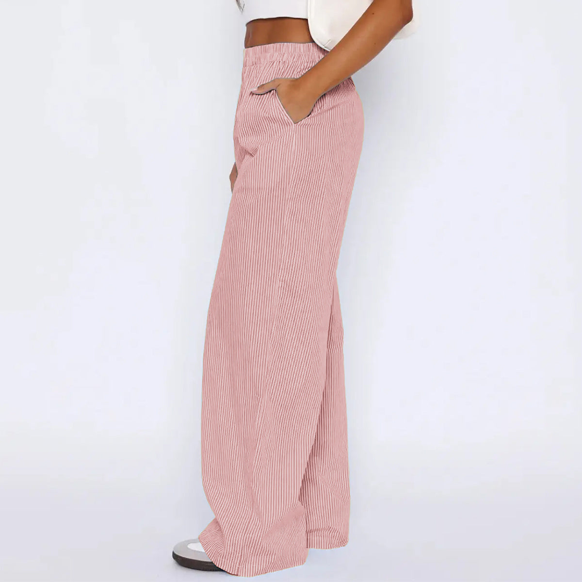 Striped Trousers With Pockets Ins Fashion Casual Wide Leg Straight Pants For Women Clothing