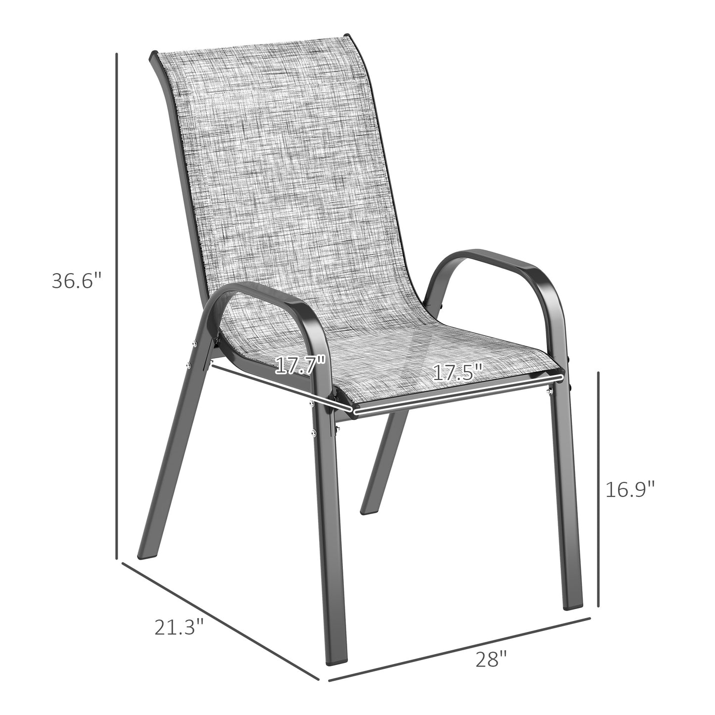 Set of 4 Stackable Outdoor Dining Chairs - Mixed Gray Patio Seating