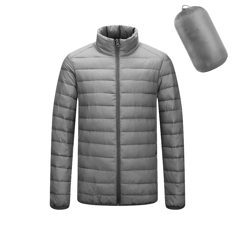 Men's Lightweight Hooded Coat Winter Warm Solid Color Zipper Jacket Fashion Portable Outerwear Top Clothing