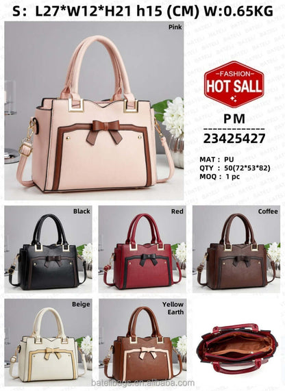 Women’s commuting shoulder bags in multiple colors, featuring bow front and top handles