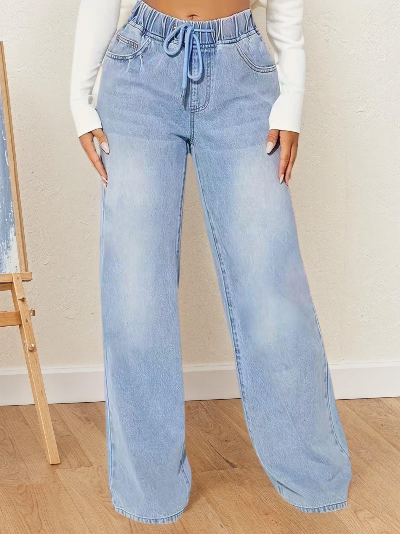 Women's High-Waisted Drawstring Denim