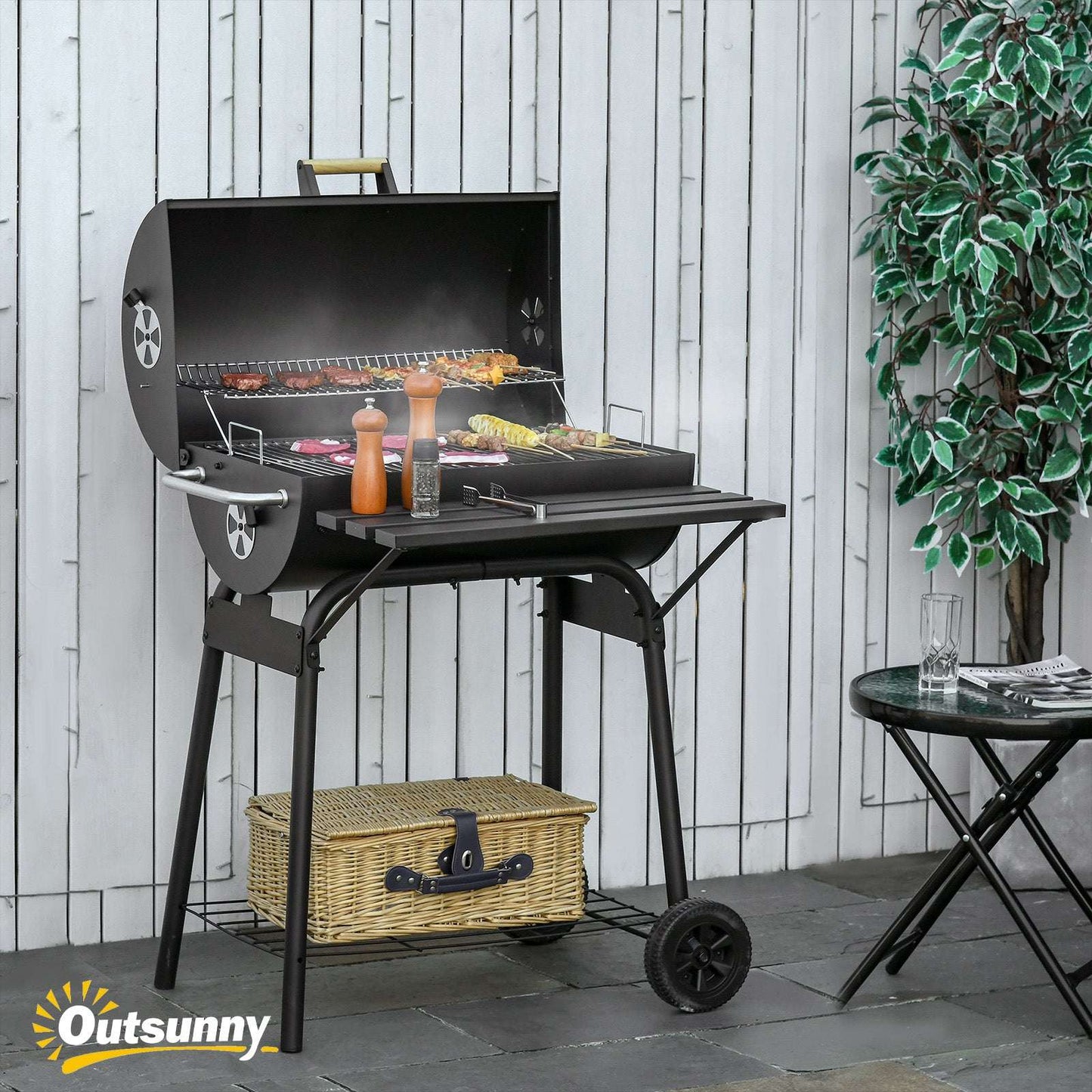 30" Portable Charcoal BBQ Grill - Outdoor Grill with Wheels & Shelf 30" Portable Charcoal Barbecue Grill wit | Ectron Online