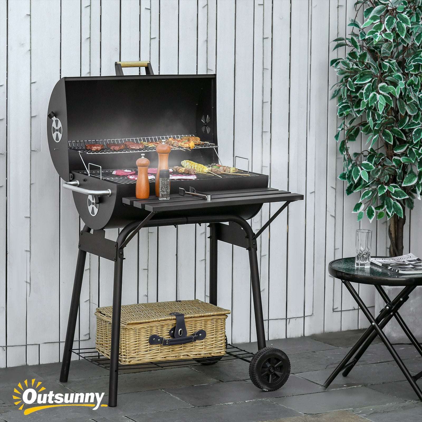 30" Portable Charcoal BBQ Grill - Outdoor Grill with Wheels & Shelf 30" Portable Charcoal Barbecue Grill wit | Ectron Online