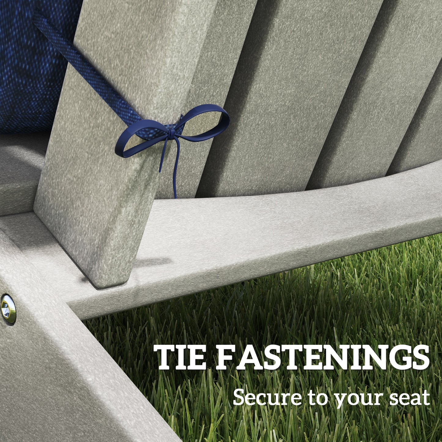 Navy high-back chair cushion with tie straps and stitched paneling