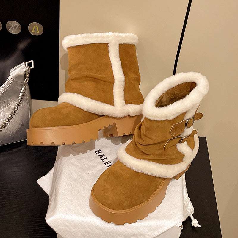 Brown Suede Martin-Style Snow Boots