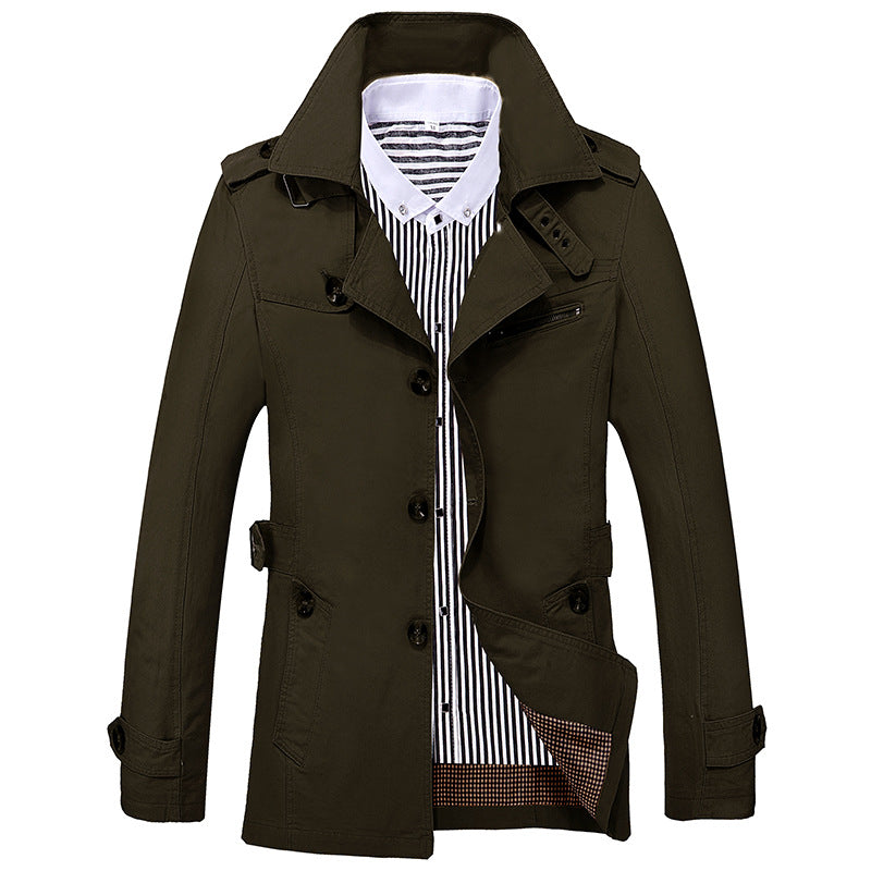 Men's Fashion Casual Solid Color Trench Coat - Classic Slim Fit Jacket