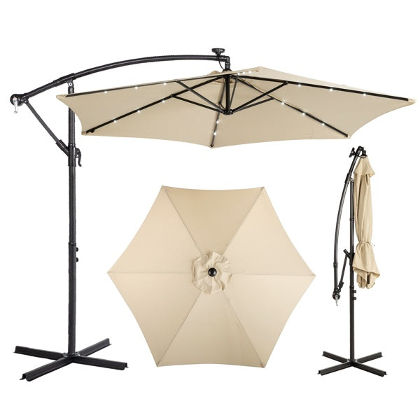 Khaki hanging patio umbrella with canopy and hanging support frame