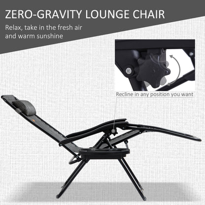 Grey zero-gravity lounge chair with adjustable reclining frame and cushioned headrest