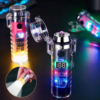 Transparent Shell Dual Arc USB Charging Lighter Outdoor Waterproof LED Colorful Light Power Display Illumination Light Gadgets