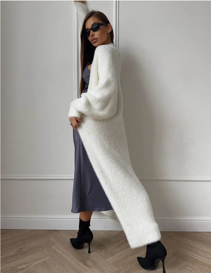Women's Imitation Mink White Cardigan | Loose Soft Knit Sweater Imitation Mink White Sweater Cardigan Co | Ectron Online
