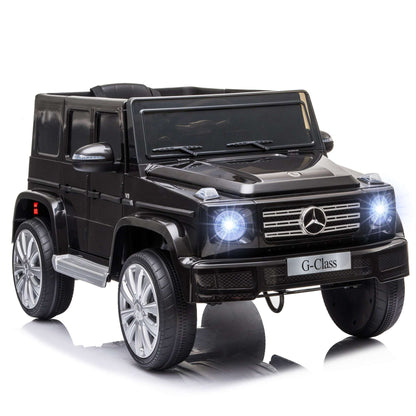 Black kids electric G-Wagon ride-on with front lights, grille, and silver wheel trim
