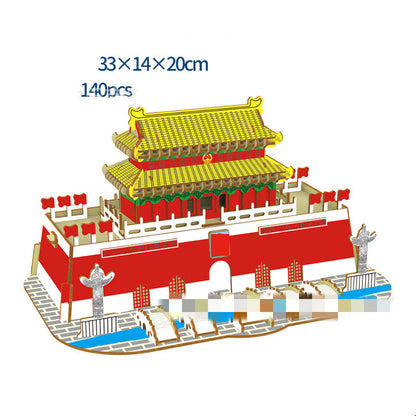 Wood Building Model Puzzles Toy 3d Three-dimensional Puzzle Board