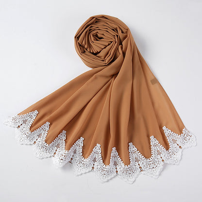 New Pearl Chiffon Scarf Malaysia Fashion Stitching Lace Scarf