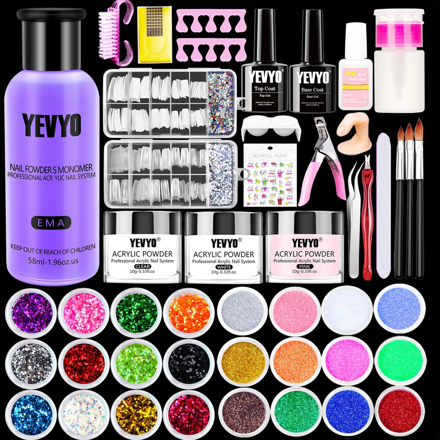 24-Color Acrylic Nail Kit with Monomer