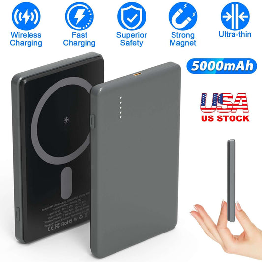 8MM Ultra-Slim MagSafe Power Bank - 5000mAh Magnetic Fast Charger 2 In 1 5000mAh 8MM Slim MagSafe Wireless | Ectron Online