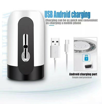 Electric water bottle dispenser with USB charging ports on white and black body
