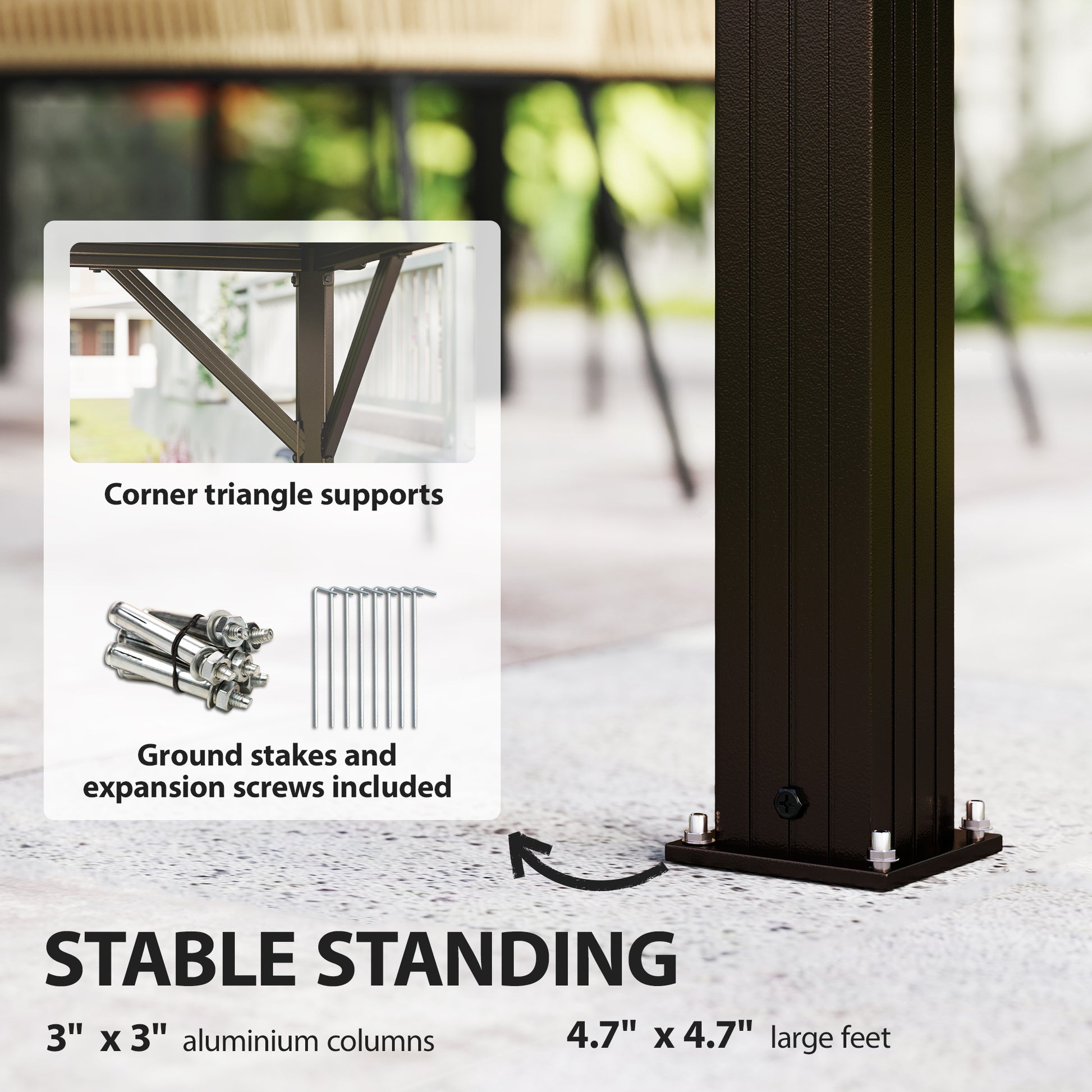 Gazebo corner triangle support with base hardware, stakes, and expansion screws included