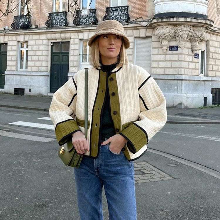 Women's Contrast Color Cotton-Padded Coat Fall Winter Fashion Contrast Color Women | Ectron Online