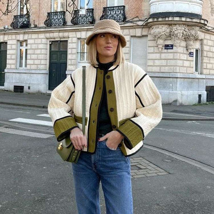 Fall Winter Fashion Contrast Color Women's Cotton-padded Coat