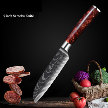 Premium Cutlery | Damascus Steel | with Red Resin Handles Kitchen Knives Set | Ectron Online