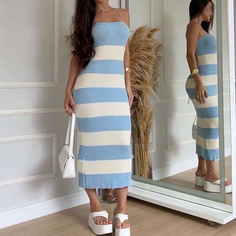Knitted Sexy Color-Matching Vacation Beach Dress for Women Knitted Sexy Color Matching Vacation Bea | Ectron Online