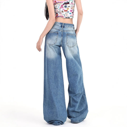 Retro Low-Waist Wide-Leg Jeans – Vintage Summer Denim Women's American-style Retro Low-waist W | Ectron Online
