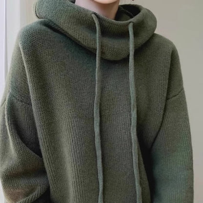 Women's Hooded Knitted Sweater | Minimalist Solid Color Knit Top Hooded Solid Color Knitted Sweater | Ectron Online