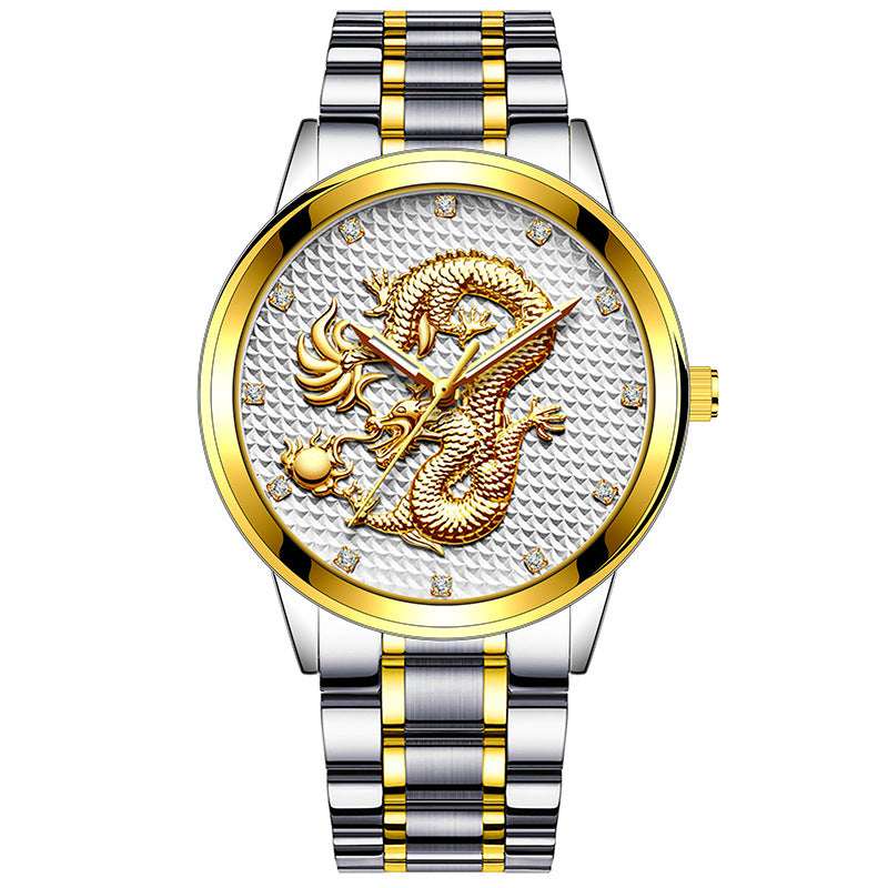 Men's Embossed Golden Dragon Quartz Watch New Men's Embossed Golden Dragon Playing | Ectron Online