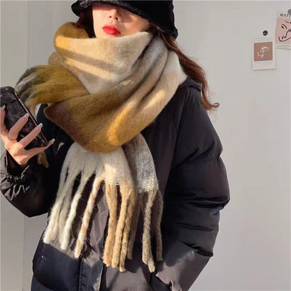 Women's Rainbow Plaid Tassel Scarf | Colorful Color-Block Winter Shawl Women's Plaid Tassel Scarf Rainbow Color | Ectron Online