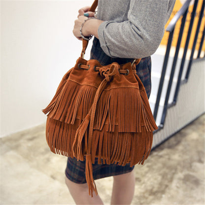 Women's Tassel Bucket Shoulder Big Bag