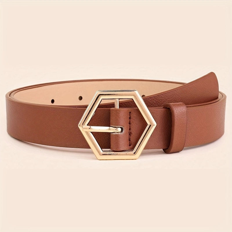 Irregular Gold Buckle PU Leather Belt for Women Women's Hexangular Star Irregular Gold B | Ectron Online