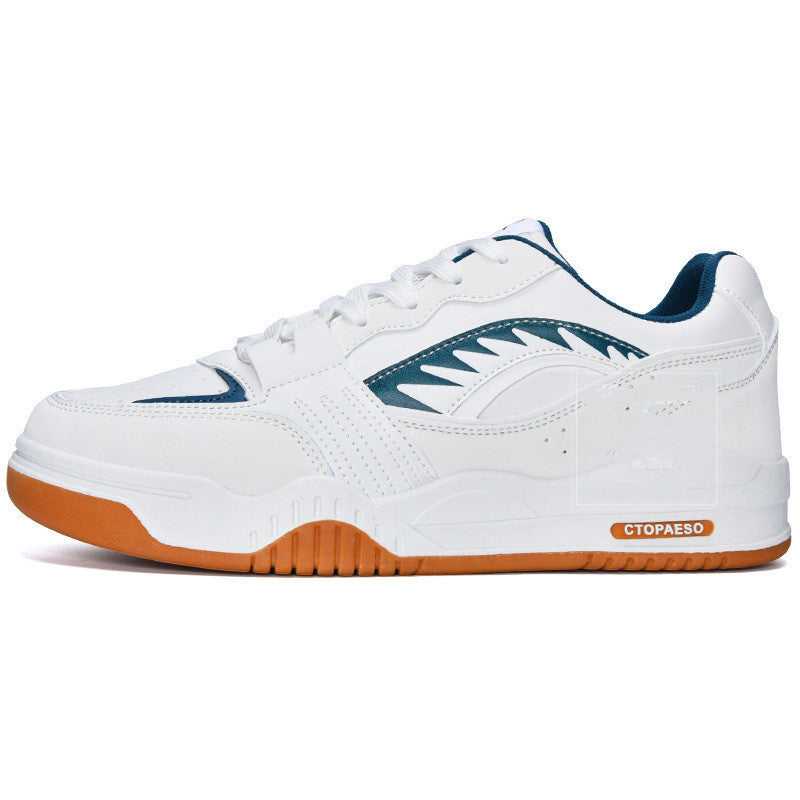 Women's low-top sneakers, white with blue accents and teal logo detail.