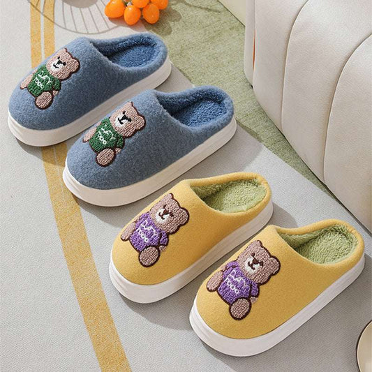 cartoon bear woolen slippers – women’s winter thick-soled shoes
