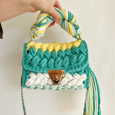 Pure Handmade Cloth Strip Bag Rainbow