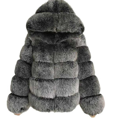 Women's Minimalist Patchwork Fur Jacket | Hooded Faux Fur Grass Coat Women's Minimalist Hooded Patchwork Fur | Ectron Online