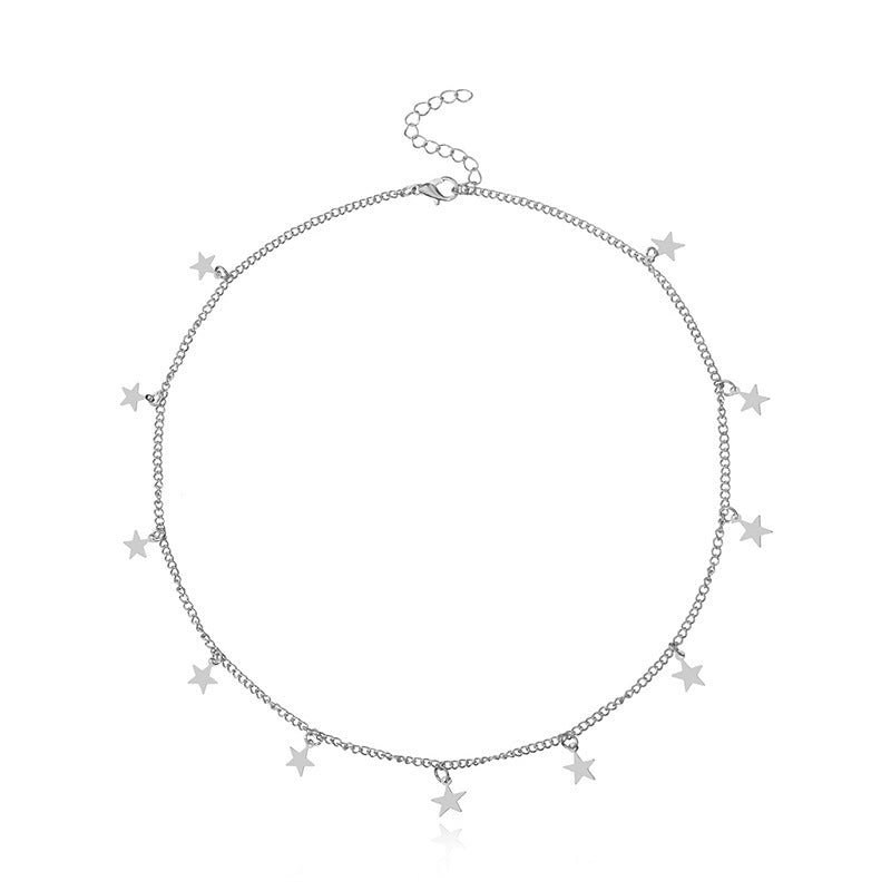 Silver-tone star charm necklace with star pendants and a clasp at the top