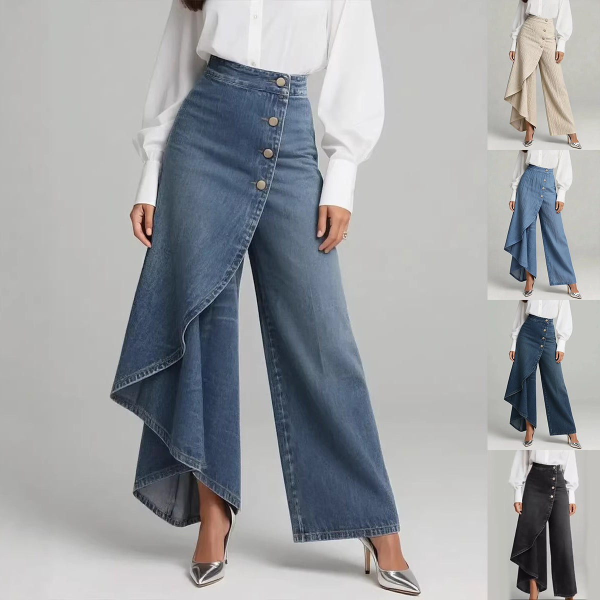 Unique Ruffled Straight-Leg Pants | Fashion Faux Jeans for Women