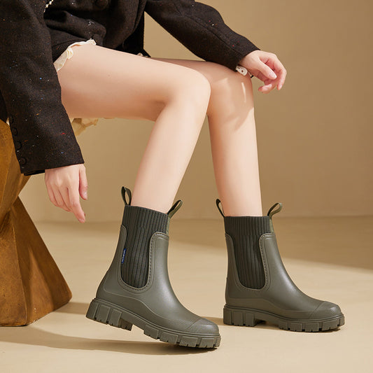 Wear-resistant Height Increasing Waterproof Non-slip Outdoor Wearable Elastic Band Women's Rain Boots