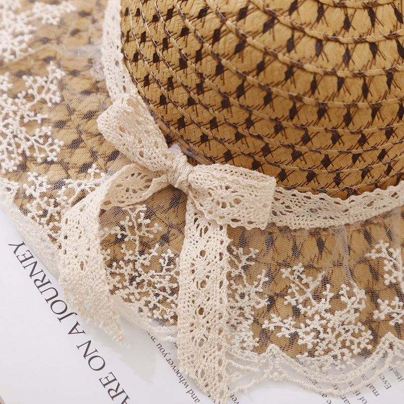 Women's Lace Bow Sunscreen Straw Hat