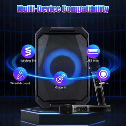 Wireless Party Speaker with 2 Mics | TWS Bass & LED Bluetooth Speaker 1Pc Portable Wireless Party Speaker With | Ectron Online