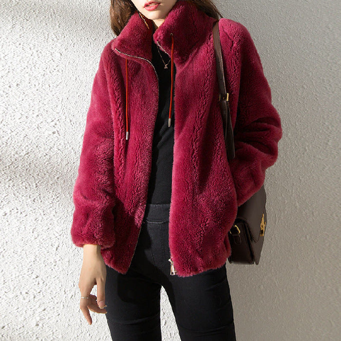 Women's Double-Faced Fleece Cardigan Double Faced Fleece Warm High Neck Sweat | Ectron Online