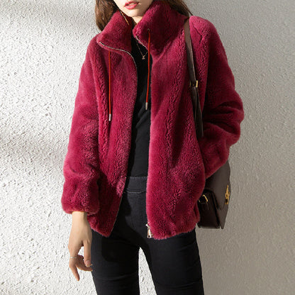 Women's Double-Faced Fleece Cardigan Double Faced Fleece Warm High Neck Sweat | Ectron Online