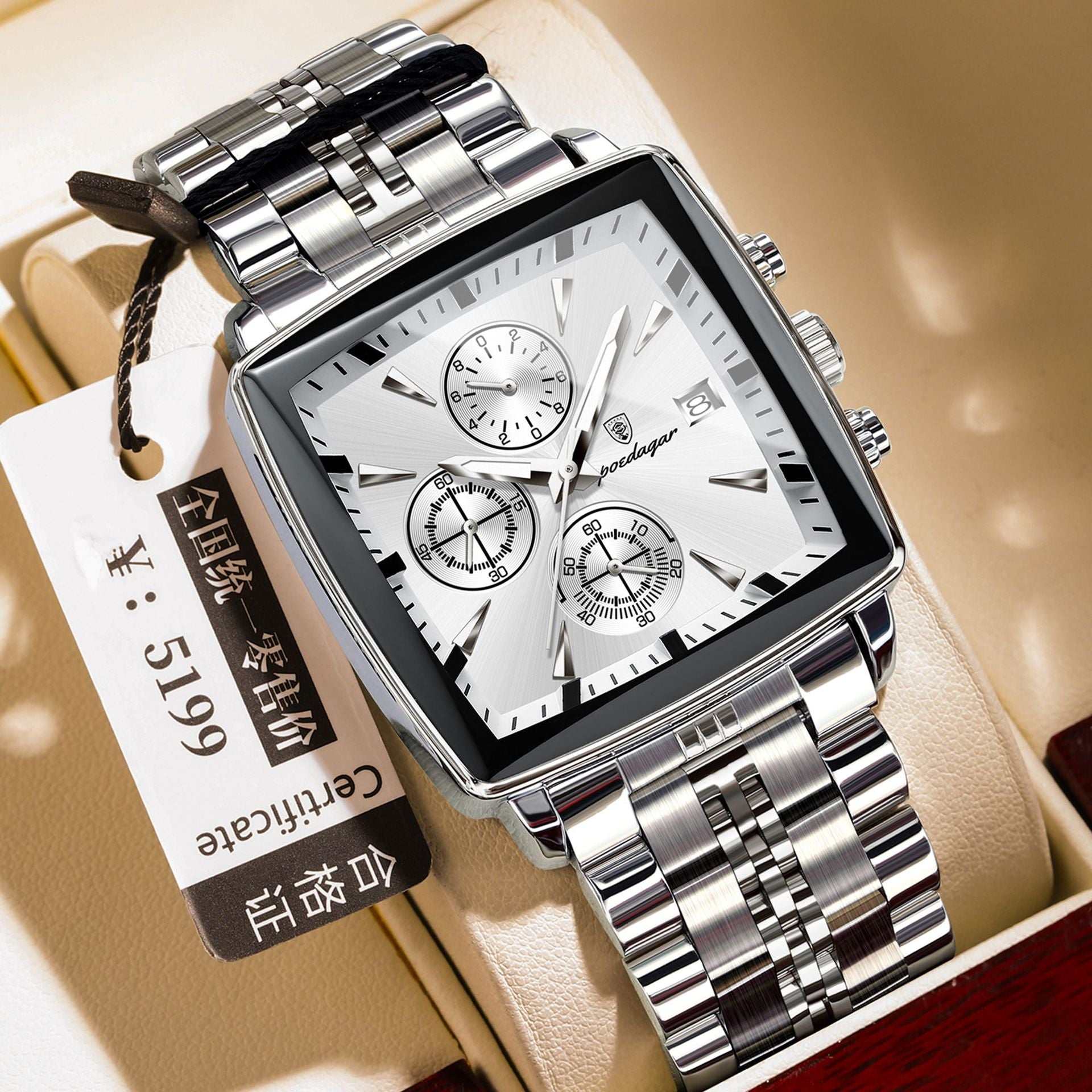 Men's Square Business Quartz Watch Square Men's Watch Multifunctional Busin | Ectron Online