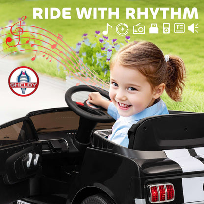 Licensed Ford Shelby GT 350 kids ride-on car interior with steering wheel and seat cushion