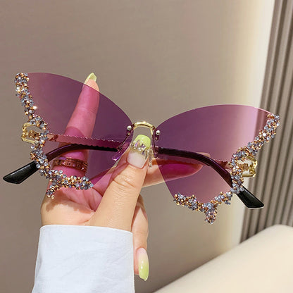 Luxury Diamond Butterfly Sunglasses Women Brand Y2K Vintage Rimless Oversized Sun Glasses Ladies Eyewear Shades