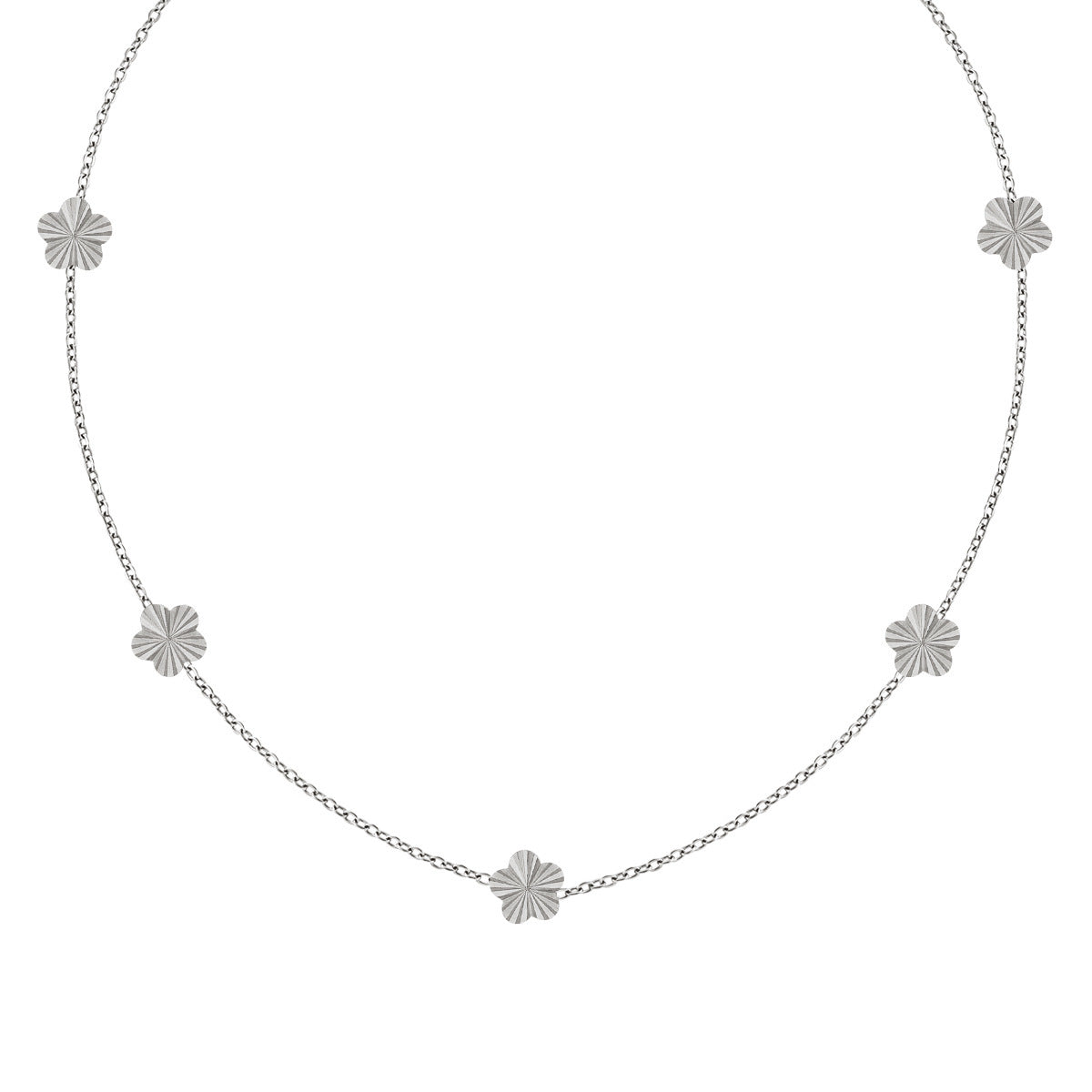 Steel-tone flower clavicle chain necklace with 5 flower-shaped charms
