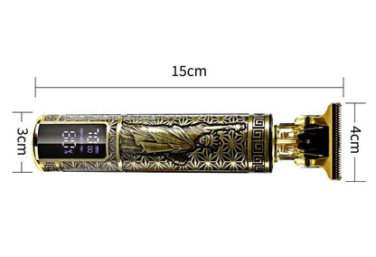 Gold cordless hair clipper with 15cm length and 4cm width measurements