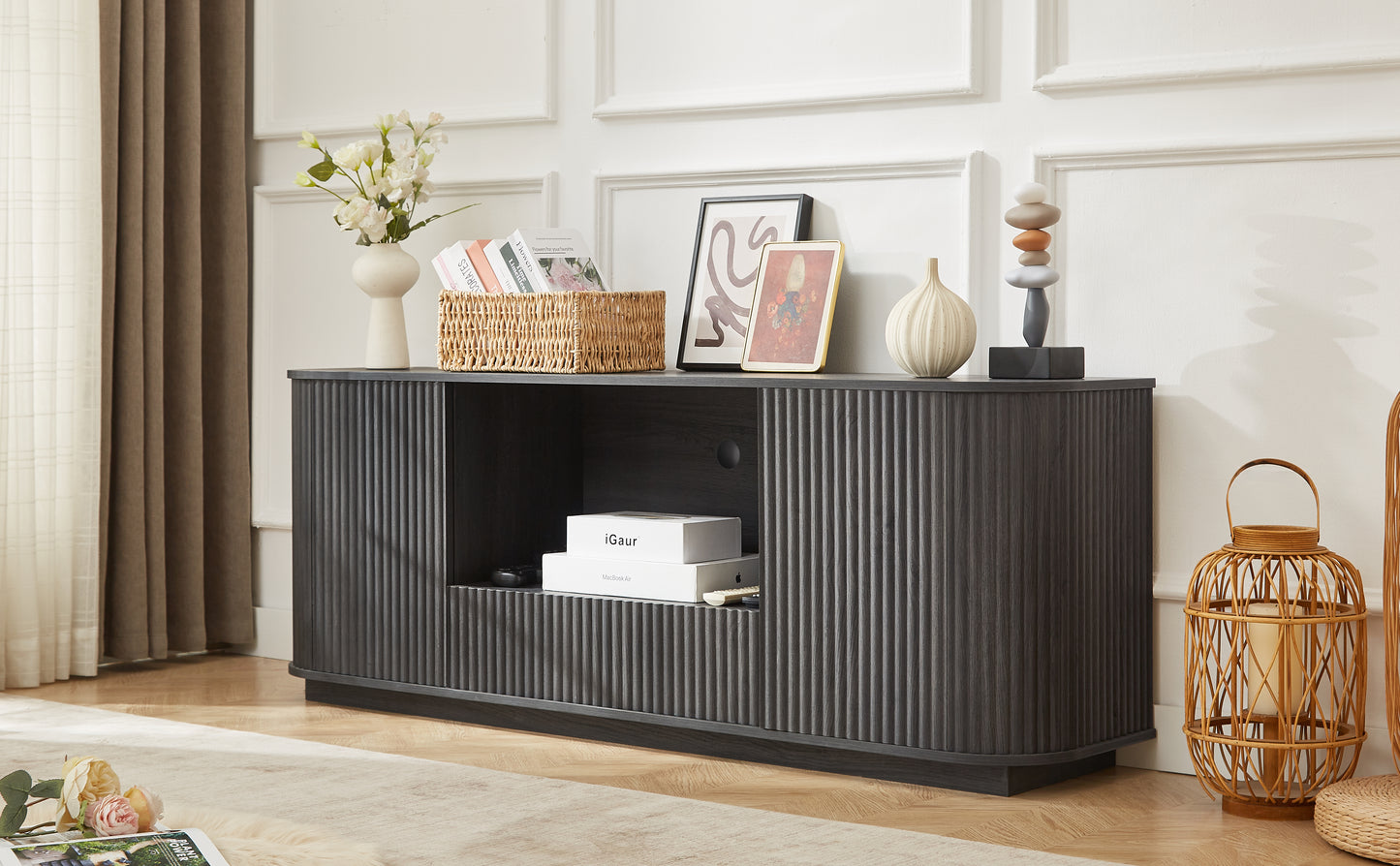 64" Wavy TV Stand & Rounded Sideboard | Modern Vertical Stripe Cabinet