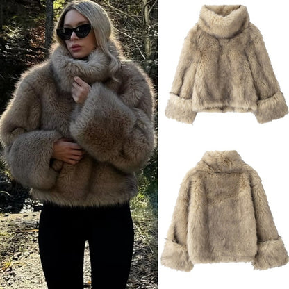 Women's Baggy Artificial Fur Coat | Oversized Faux Fur Jacket Women's Artificial Fur Fashion Baggy Coa | Ectron Online